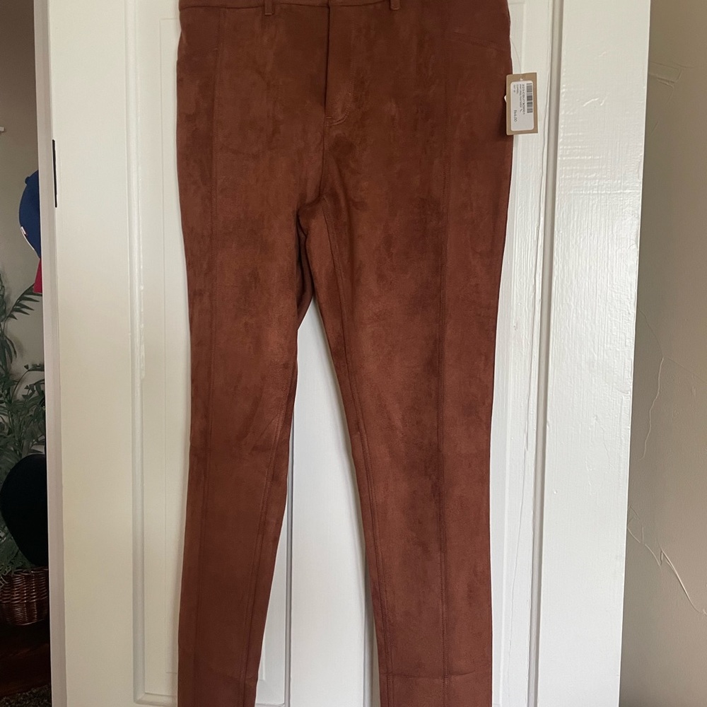 Faux suede leather pants size L, new with tags